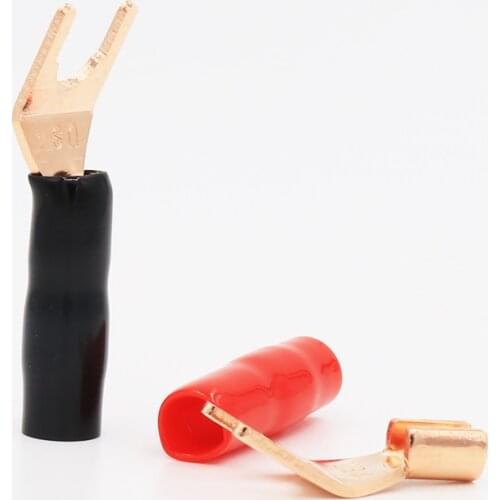 High Quality Pure Red Copper Spade Plug Speaker Cable Spade Connector Terminal Plug 12pcs