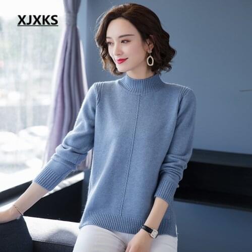 XJXKS Special offer women turtleneck sweater autumn winter 2021 new high elastic cashmere knitted sweater women pullover