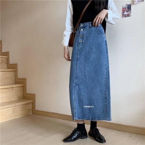 Women Plus Size Long Casual 2021 Denim Skirt Spring Autumn Women A-line Long Maxi Skirts Woman High Waist Jeans Skirts