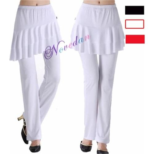Ballroom Latin Dance Pants Skirt For Women Black White Red Square Dance Pants Adult Cheap Stage Sumba Rumba Salsa Latin Dress