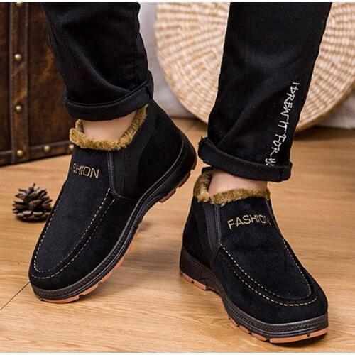 Winter Womens Flats Shoes Short Plush Warm Slip On Snow Boots Non Slip Ankle Boots Ladies Comfortable Men Shoes Plus Size 44