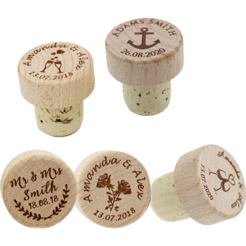 10pcs Personalized Engraved Wood Wine Stopper Laser Cork Bottle Toppers Gift stopper Wedding Party Logo Decor Favor Cheers Name
