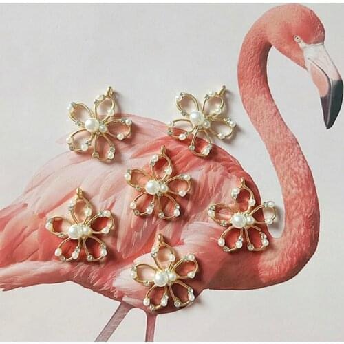 10pcs/lot Alloy Christmas Round Gold Pearls Rhinestone Buttons for Clothing Flatback Wedding Embellishment Jewelry Craft