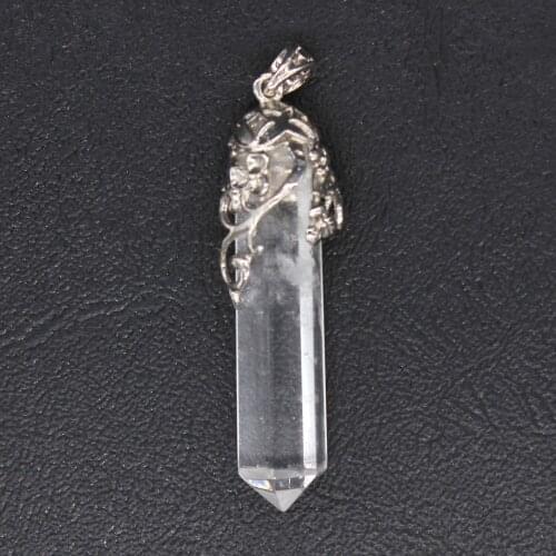 100-Unique 1 Pcs Silver Plated Flower Hexagon Prism Natural Rock Crystal Pendant Elegant Women Jewelry