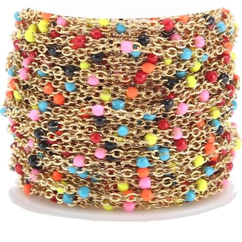 2mm Width 1M Stainless Steel Chains for Jewelry DIY Enamel Oval Ball Beaded Chain for Women Necklace Bracelets Anklet Making