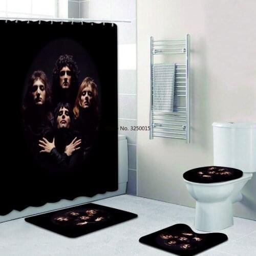 Rhapsody Freddie Mercury Queen Band Home Decor Gift Queen Band Shower Curtain Bathroom Curtain and Bath Rug Carpet Set 4Pcs