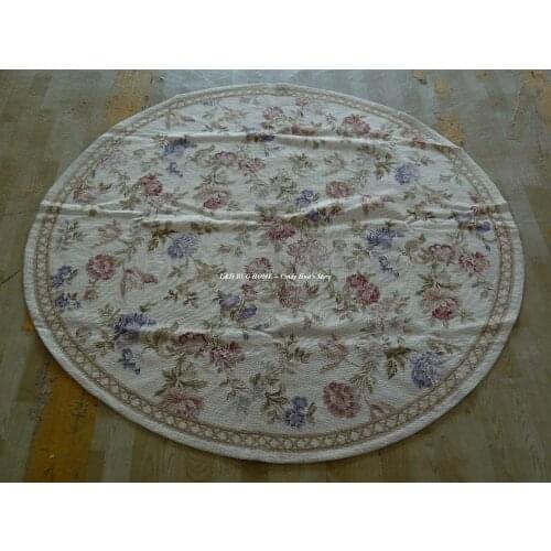 Free shipping Round 6' X 6' Stunning chic French Floral Hand knotted wool flat weave needlepoint rug
