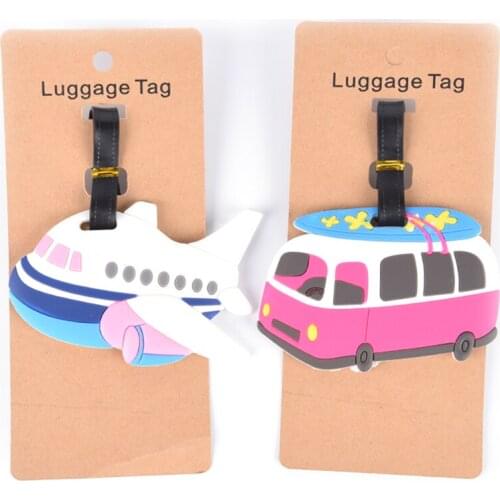 Portable Baggage Boarding Tag Label Travel Accessories Luggage Tag Cartoon Aircraft Car Silica Gel Suitcase ID Address Holder