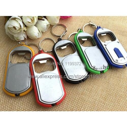 Fast DHL Free shipping 500pcs 3 in 1 Beer Can Bottle Opener LED Light Lamp Key Chain Key Ring Keychain Mixed colors