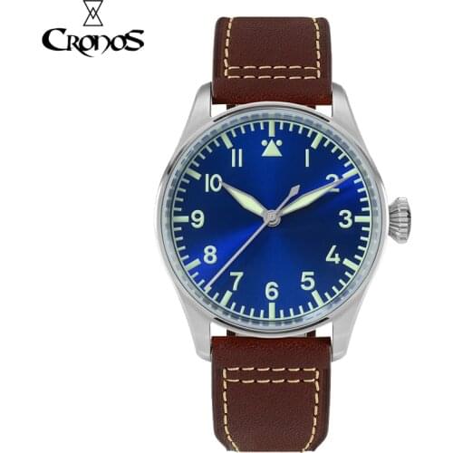 Cronos Mens Pilot Watch Luminous Stainless Steel Sapphire Men Chronograph Watch Luxury PT5000 Automatic Mechanical Reloj Hombre