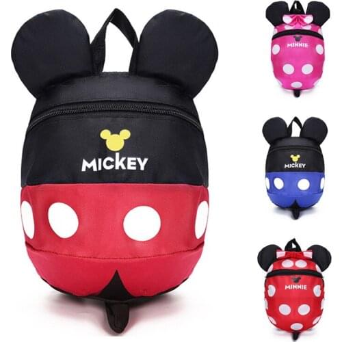Baby Snack Bag 1-3 Years Old Child Plush Backpack Cute Boy Girl Baby Kindergarten Minnie Mickey Backpack with Anti-lost Rope New