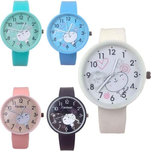 Children Watch Cartoon Silicone Strap Kitty Sports Kids Watch for Boys Girls Babies Student Birthday Christmas Gift Cat Clock