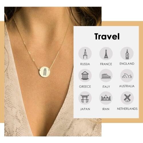 JUJIE 15mm Travel Memorial Necklace Stainless Steel Necklace For women custom made Necklace Jewelry Friend Gifts