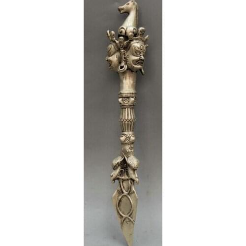 JP S0524 14" Tibet Buddhism Silver Protector Deity Horse Head Phurba Dagger Holder