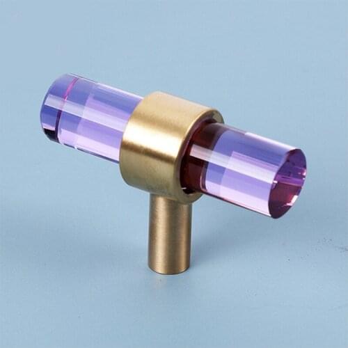 Creative 5 Set Cabinet Knobs T Bar Glass Brass Modern Drawer Pulls Blue/Chocolate /Purple/ Pink/ Lucency/Green/Gold