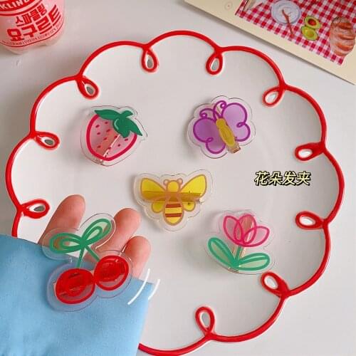 Cute Butterfly Cherry Shape Snap Hair Clip BB Hairpins Color Acrylic Barrettes for Baby Children Girls Styling Accessories