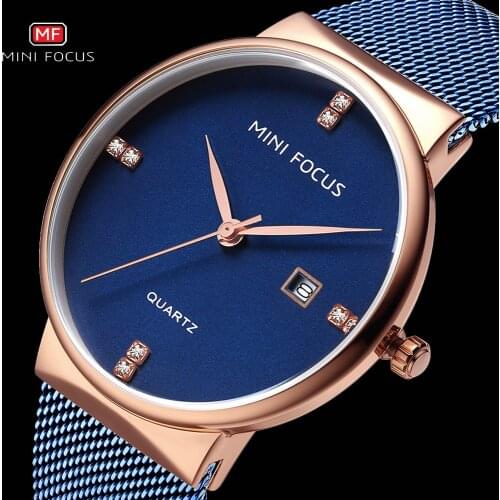 MINI FOCUS Top Brand Luxury Mens Quartz Watches Ultra Thin Mesh Strap Fashion Rhinestone Wrist Watch for Man + Gift Box 2018