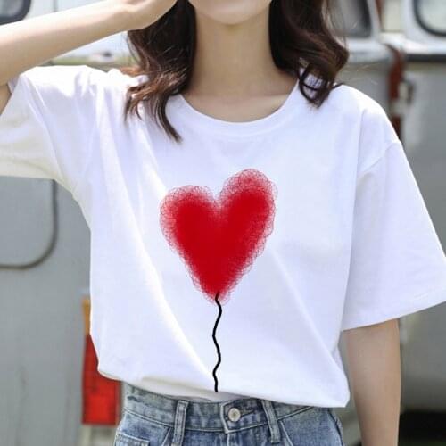 New Fashion Trend Love Printing Women T shirt Casual All-match White Round Neck Summer Short Sleeve Female Tshirt