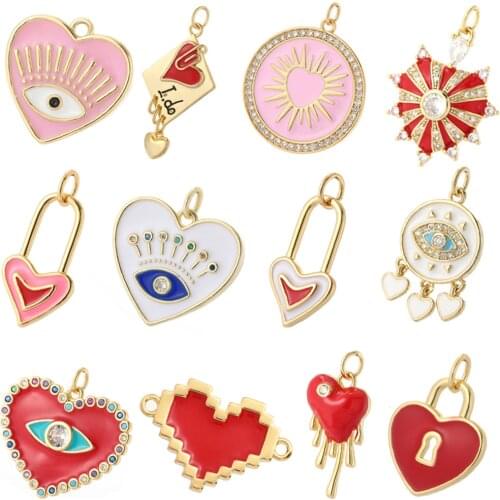 Red Heart Love Pendant Charms Diy Earrings Necklace Bracelet Make Charms for Jewelry Making Supplies Accessories Evil Blue Eye