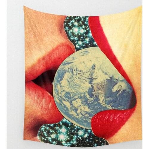 Kiss the Earth Poster Four Holes Banners Wall Flags Tapestry Cloth Art Bar Cafe Hotel Theme Background Decoration