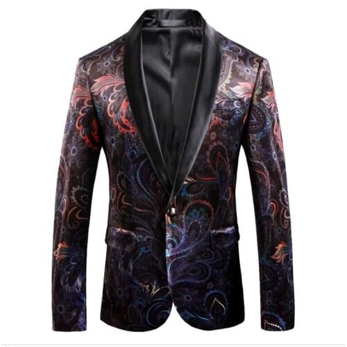 Luxury Mens Floral Blazer Velvet Suit Jacket Black Plus Size 5Xl Blazer Masculino Slim Fit British style Men vetement homme 2019