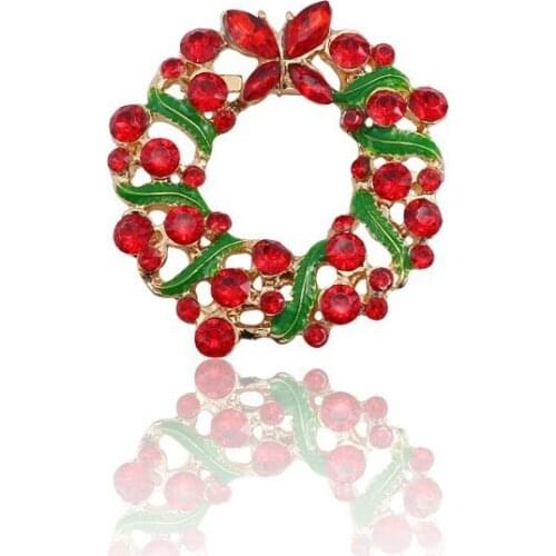 Christmas Accessories Female Brooch Pin Fiower Shape Inlaid Red Rhinestone Brooch Fashion Christmas Jewelry Gift Direct Sales