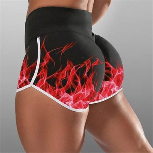 Women Plus Size High Waist Casual Shorts Female Fire Flame 3D Printed Butt Lifting Workout Running Tummy Control Shorts