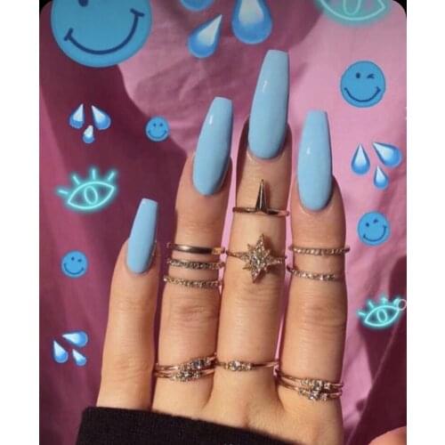 Light blue short ballet blue ins wind European and American brides Japanese and Korean cute girls wearing nail art fake nail sti