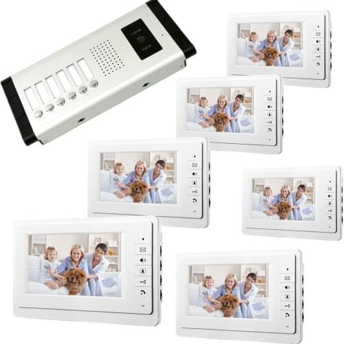 7inch video door phone intercom system for 6apartment TFT LCD screen 6 flat indoor monitor with night vision cmos outdoor camera