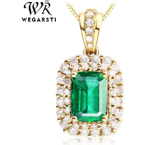 WEGARSTI Square Emerald Gemstone Necklace With Chain 925 Sterling Silver Wedding Anniversary Pendant Necklaces Wholesale