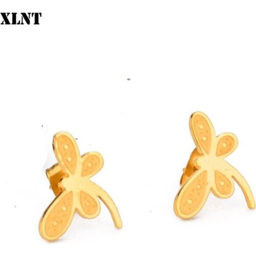 XLNT Fashion Jewelry New Arrivals Items Dragonfly Antique Gold Plated Stainless Steel Earring For Woman Mothes Day Gift