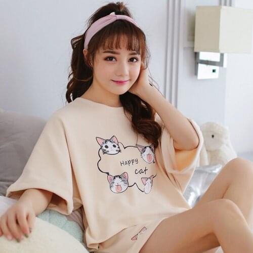 2019 summer new womens cute brief print short-sleeved shorts pajamas