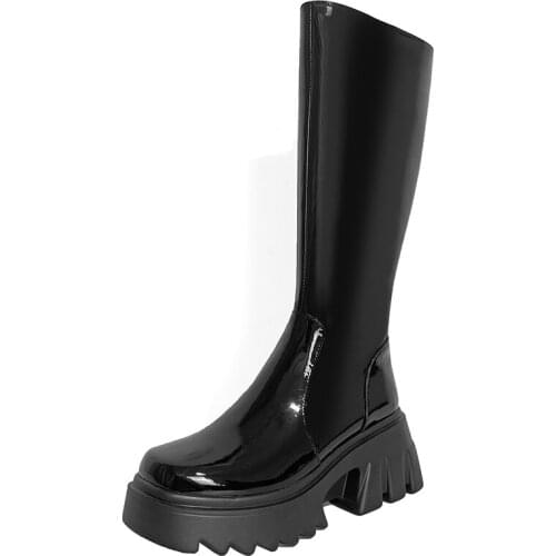 Side Zipper Women Knee High Stretch Boots Thick Platform High Wedges Heeled 2021 Autumn Winter Concise Fashion Female Shoes Girl