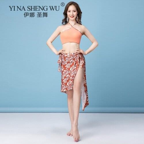 Belly dance clothes summer new sling top printed skirt suit sportswear feminine oriental belly dance beginner training suits