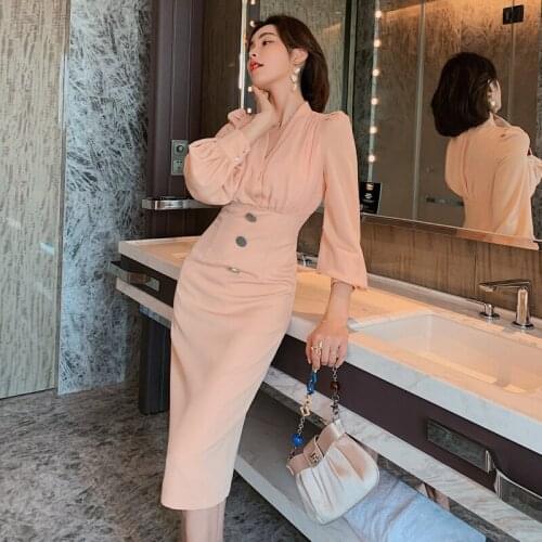 Autumn High End Vintage Long Sleeve V Neck Womens Dresses Patchwork Chiffon Wrap Bodycon for Women Party Night Dress Vestidos