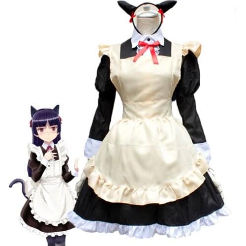 Zhomecos Kousaka Kirino Lolita Maid Costumes Cosplay Cute Cat Long Sleeve Dress for Girls Woman Waitress Maid Party Costumes