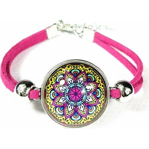 1pcs (6 styles) Mandala Flower Bandanna Paisley hand chain Glass Ancient silver Charm bracelet for girls Jewelry