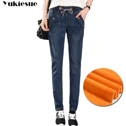 200 Pounds Plus Size 5XL Women Winter Harlan Jeans Leisure Elastic Waist Trousers Thick Girls Outerwear With Velvet Pants woman