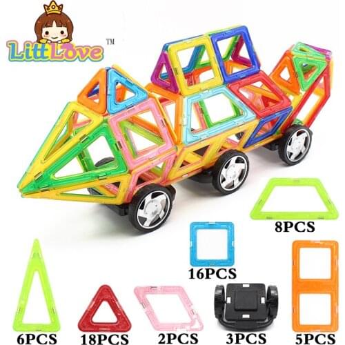 2017 LittLove 58Pcs Big Size Educational Magnetic Building Blocks City Build Truck 3D DIY Bricks Toys For Children Best Gifts