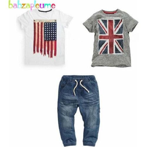 3Piece/2-7Years/Spring Summer Outfits For Baby Boys Clothing Sets Casual Fashion Cotton T-shirt+Jeans Children Clothes BC1321-1