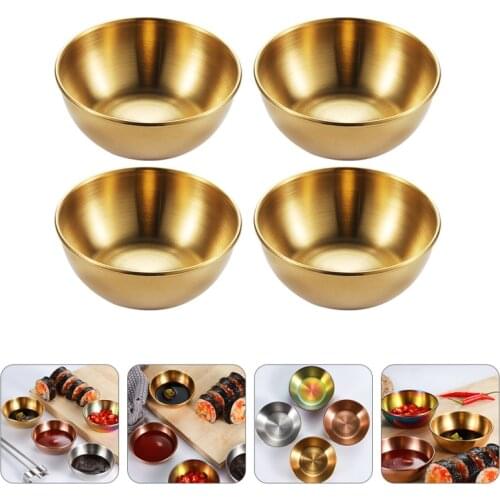 3Pcs Gold Sauce Dish Appetizer Serving Tray Stainless Steel Sauce Dishes Spice Plates Fruit Soup Noodle Bowl Kitchen Supplies