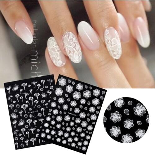 3D Holographic Flower Sticker Decals Translucent Lace Nail Sticker Self-Adhesive Nail Sticker Decoration Nail Art Design 2021