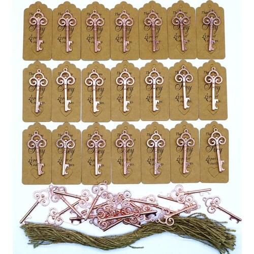 50pcs DIY Wedding Decoration Rose Gold Key Bottle Opener with Personalized Name or Thank You Paper Tags Wedding Favors and Gifts