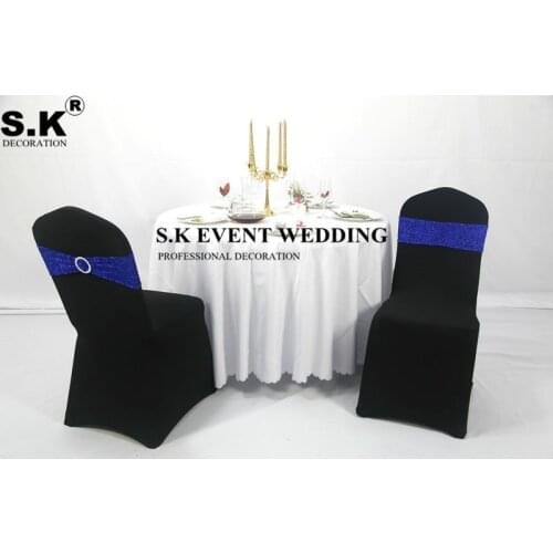 50pcs Gold Silver Sequin Chair Band Sash Glitter Bow Fit On Chair Cover For Wedding Banquet Event Decoration