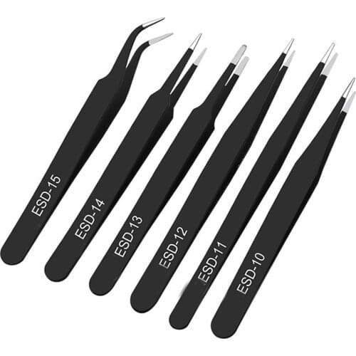 6pcs Tweezers Electronics Tweezers Set Kit Hard Thick Stainless Steel Anti-Skid Forceps Precision Repair Multi Tools