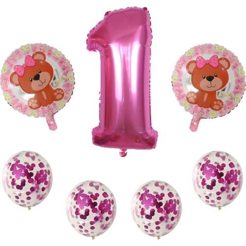 7pcs Teddy Bear Cartoon Foil balloons Kids pink blue confetti balls boy girl Birthday Party Decorations party Baby shower sup