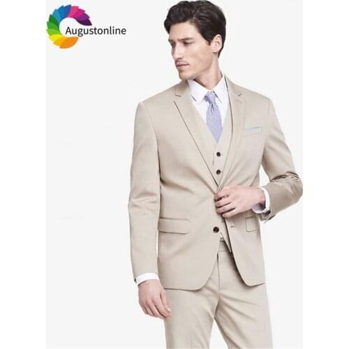 Beige Men Suits Slim Fit Wedding Groom Tuxedos 3 Pieces (Jacket+Pants+Vest) Bridegroom Set Best Man Prom Wear