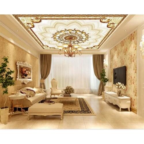 Custom Made Large European Luxury Metal Pattern Ceiling Wallpaper Wallpaper Living Room Hotel Ceiling Mural Beibehang