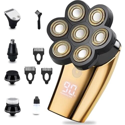 Electric Shaver Cordless 7 in 1 Rechargeable Shaver for Bald Head Men Shaver Grooming Kit with Nose Hair Trimmer Hair Clipper