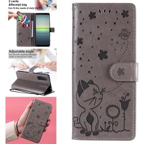 Cat And Bee PU Leather Book Wallet Phone Shell Cover For case Sony Xperia 10 ii Portable Case Aksesuar coque 5 1 Stand Cases
